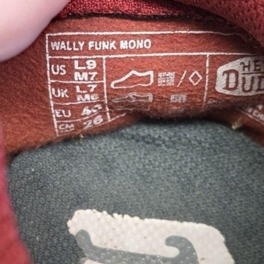 Hey Dude Shoes Mens 7 Red Canvas Wally Funk Mono Slip On Loafers Casual Comfort - Picture 7 of 7